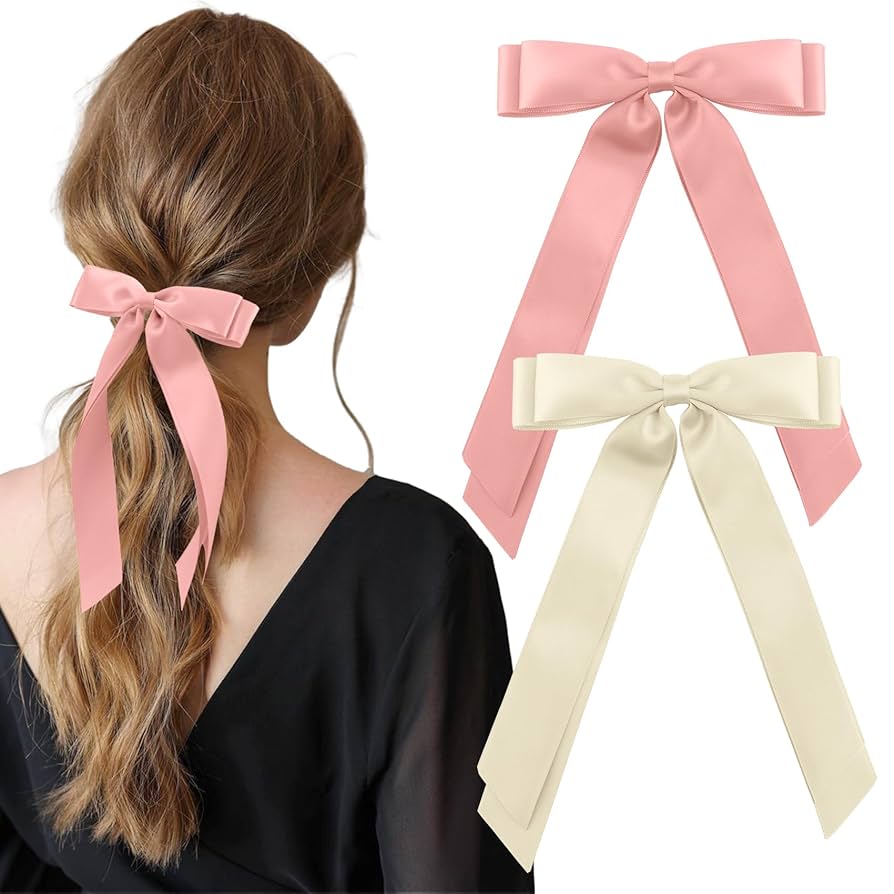 Amazon.co.jp: Yetuab サテンボウダブルリボンヘアクリップ、2個